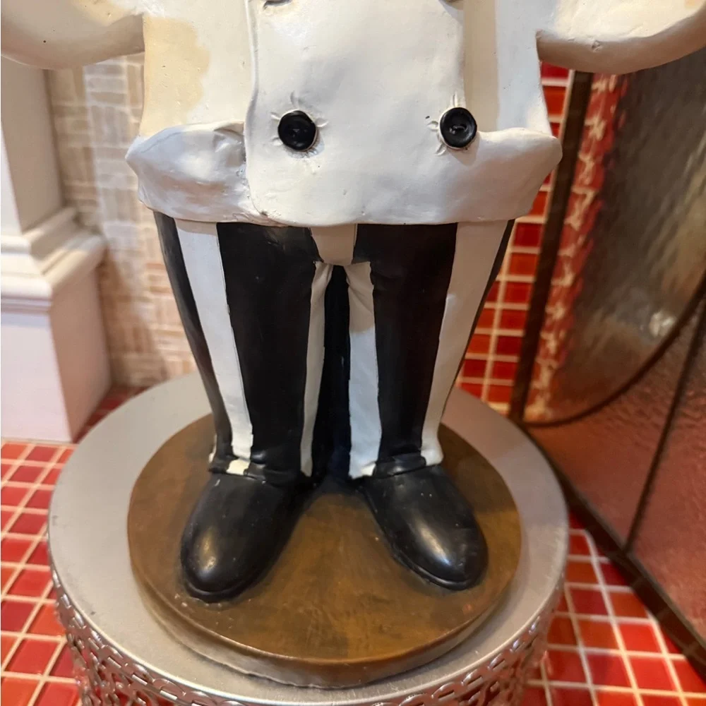 Vintage Polystone Kitchen Chef Wine Bottle Holder with Black and White Outfit